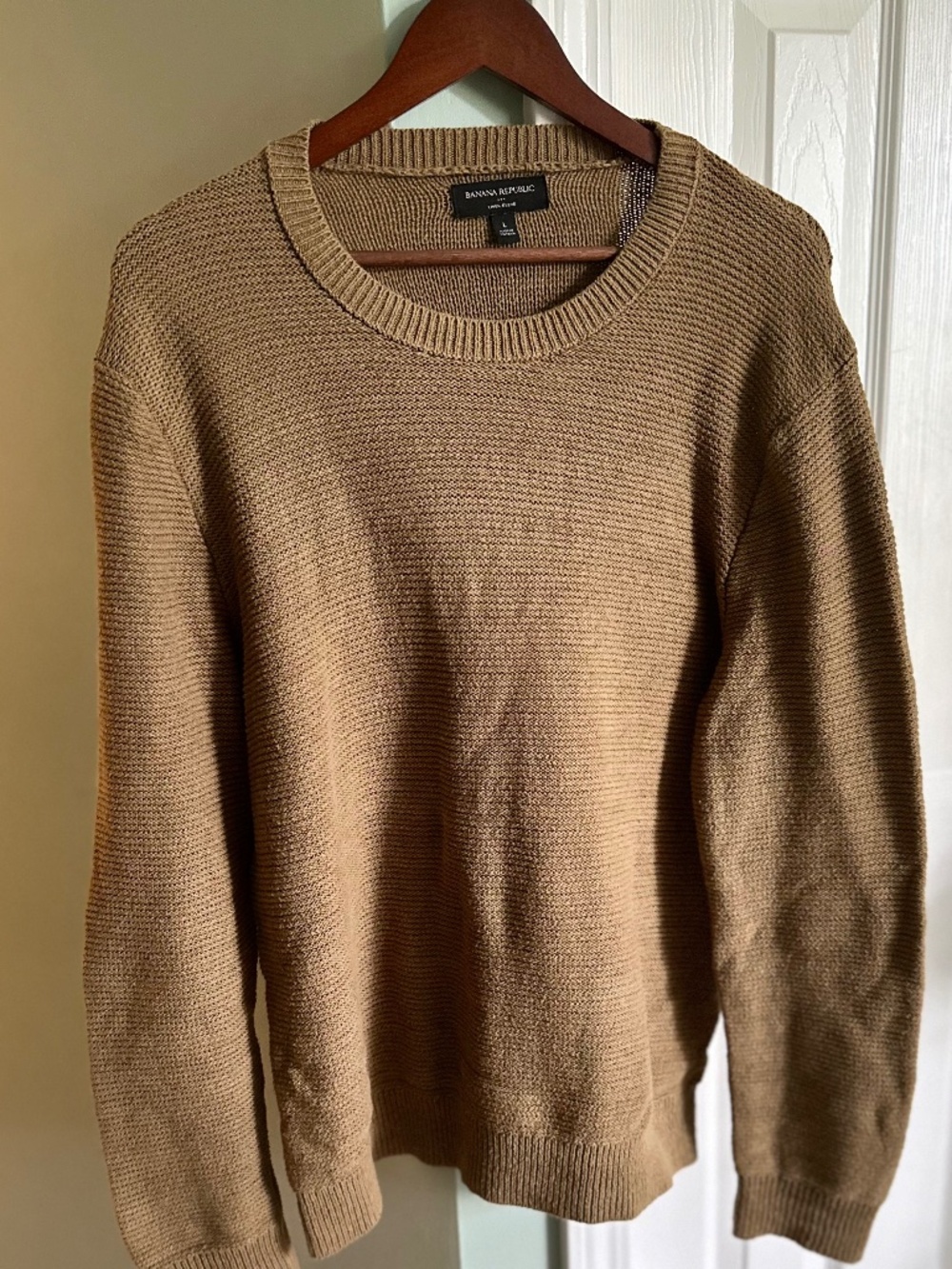BANANA REPUBLIC FACTORY Cotton Linen Textured Crew Neck Sweater - Large - Toffee